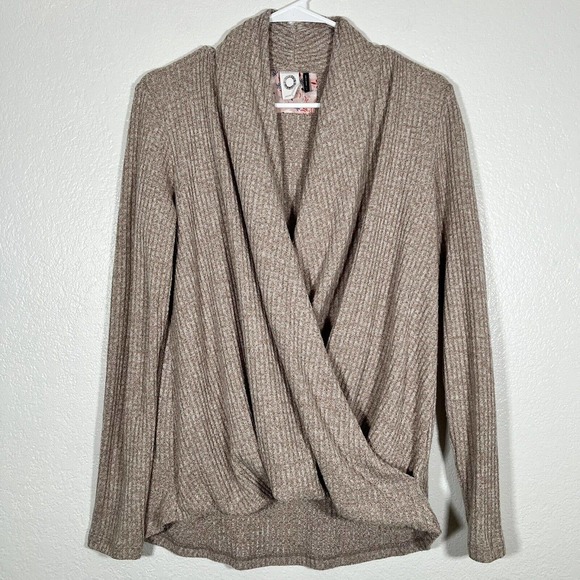 Anthropologie Akemi + Kin Woodruff‎ Waffle Knit Wrap Top Size Small Brown - Picture 2 of 6